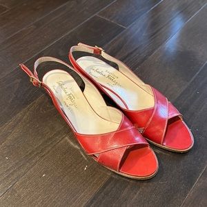 Salvatore Ferragamo Red Leather Slingback Heels